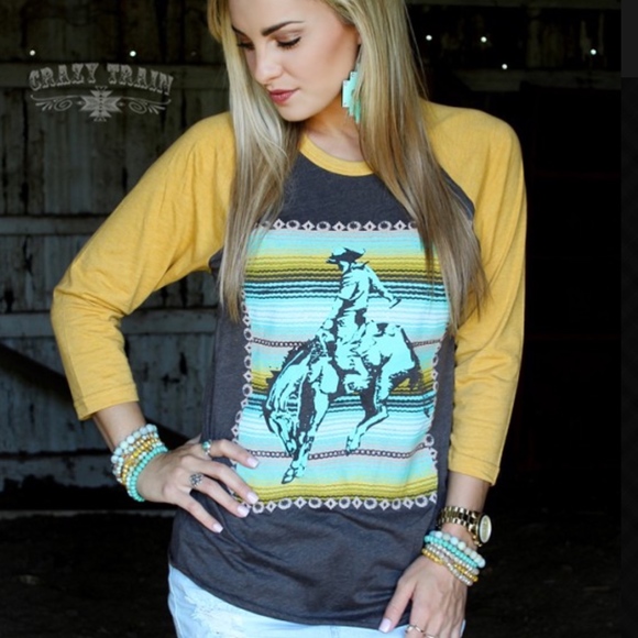 Crazy Train Tops - Crazy Train Rodeo Cowboy Western Baseball T-Shirt
